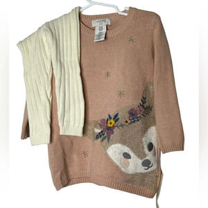 Aspen kids baby girls pink deer sweater dress cable knit leggings sz 12m NWT